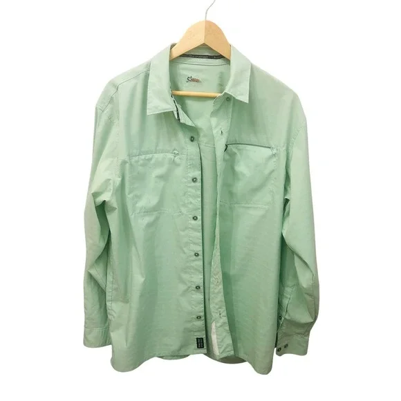 World Wide Sportsman L/S Fishing Shirt Green Vented Snap Button Bass Pro Large - Picture 1 of 4